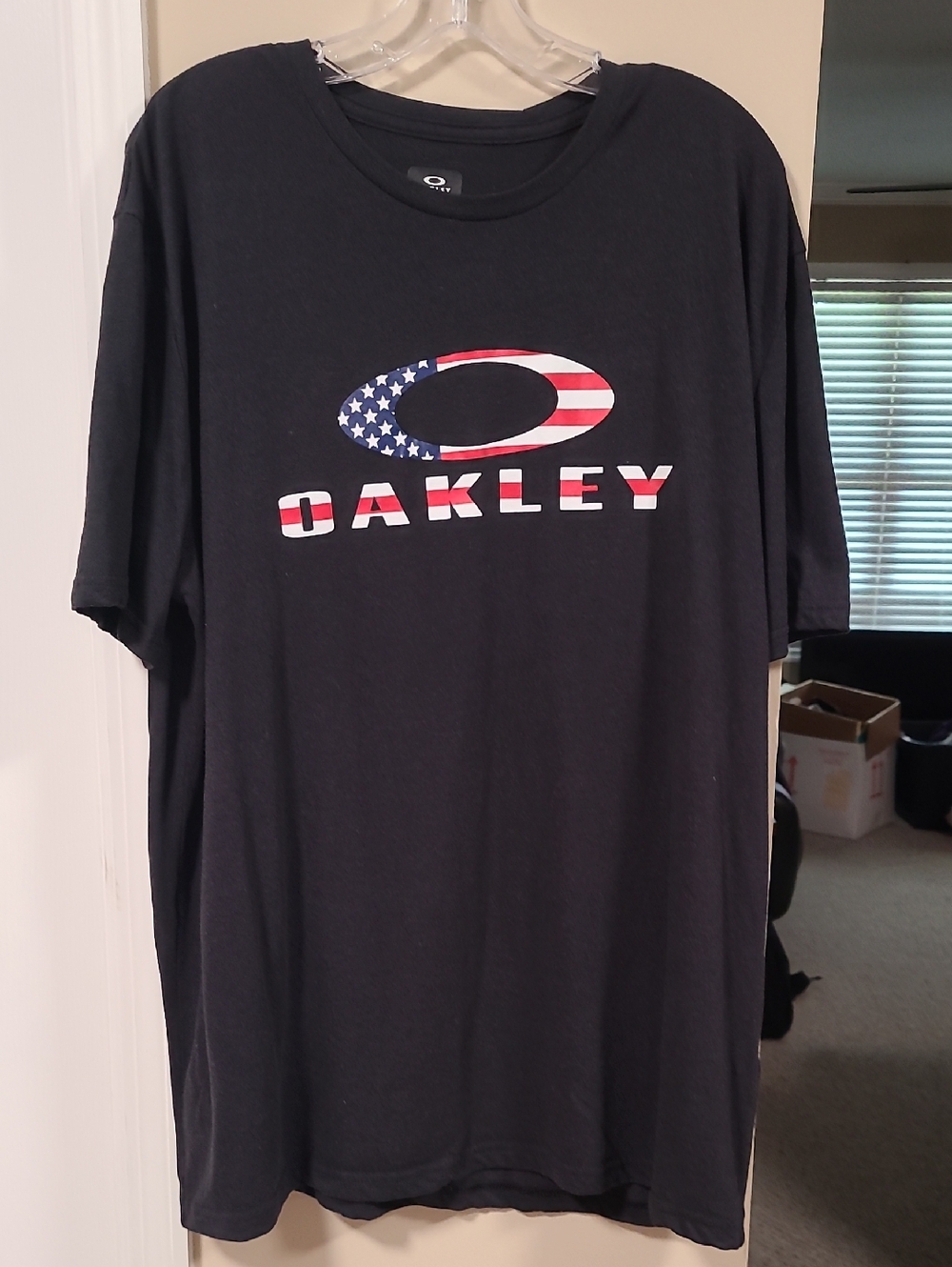 Oakley Black Tee Shirt American Flag Logo sz 2XL